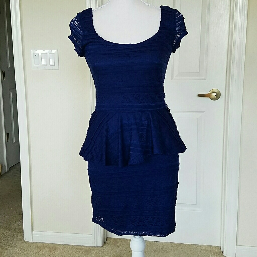Love Reign Blue lace peplum dress